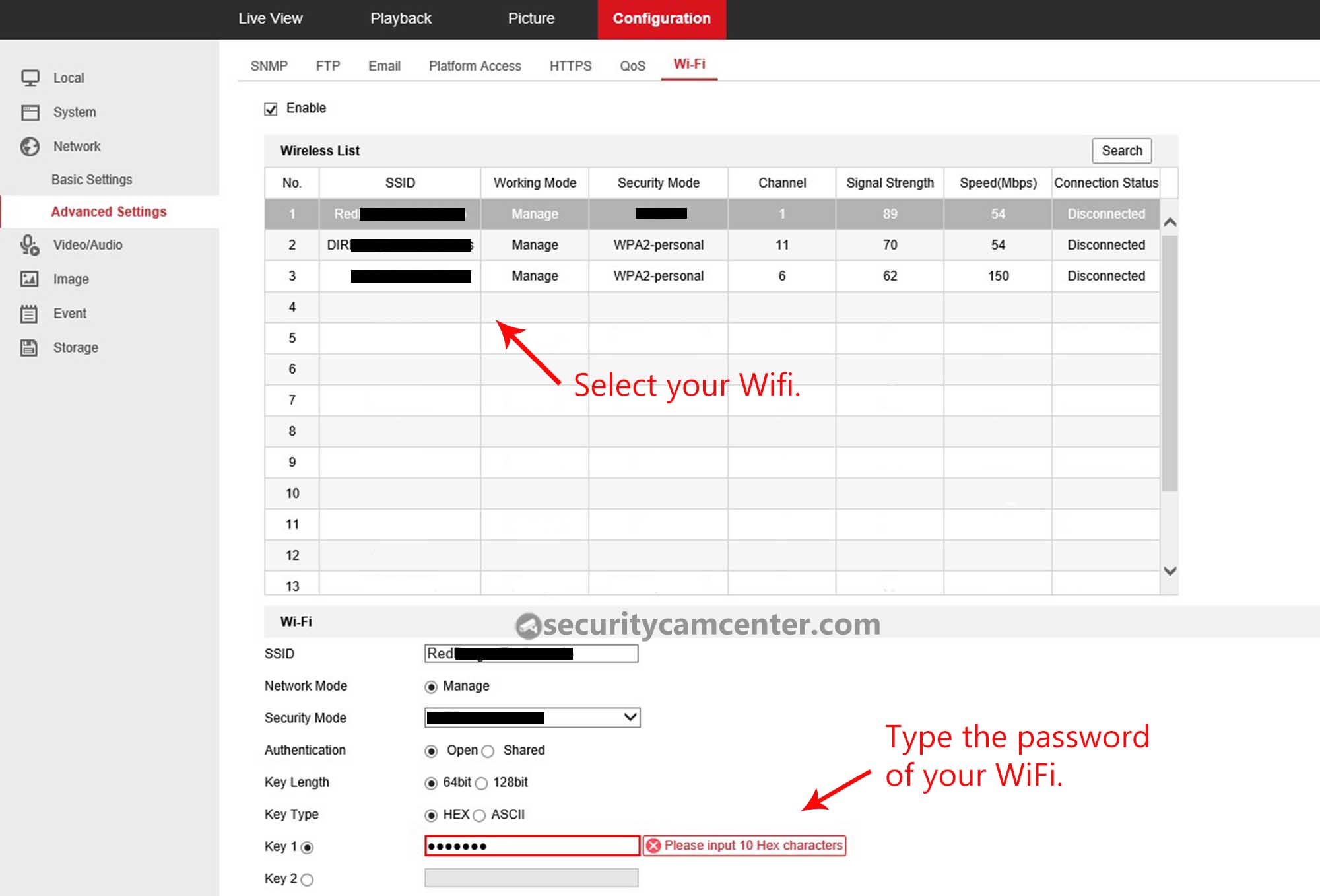On the WiFi section you need to select your WiFi and enter the password.