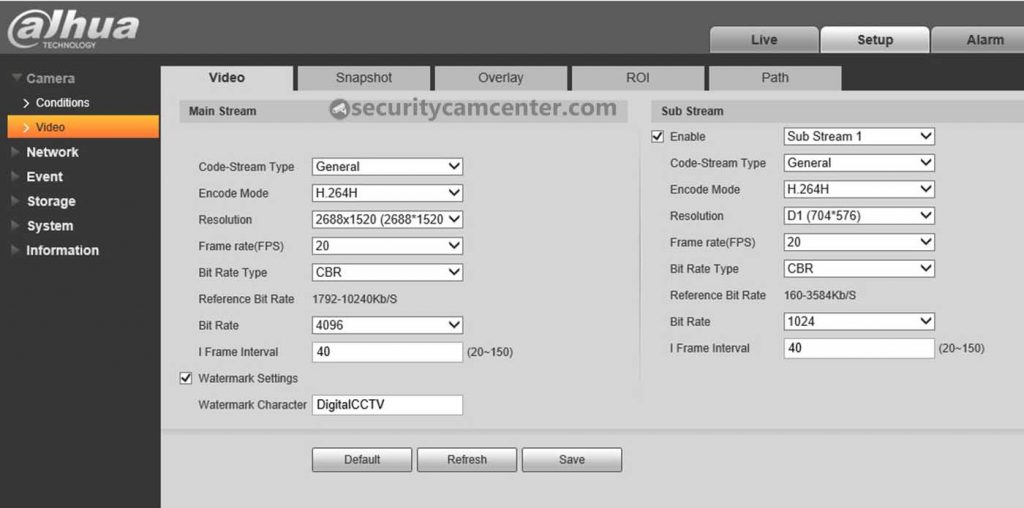 In this section you can adjust the video settings of the camera such as