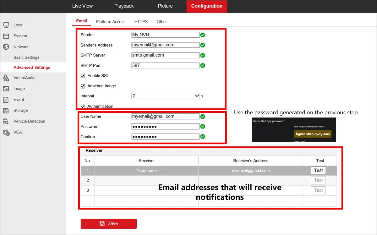 How to send Hikvision notifications using Gmail