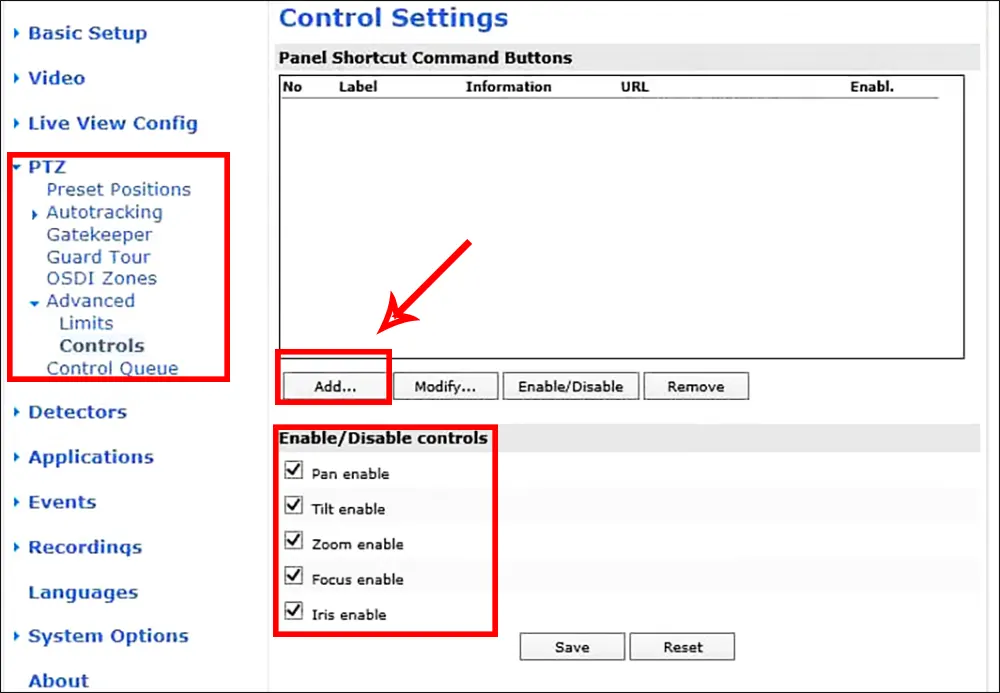 How to enable control button on Axis PTZ cameras